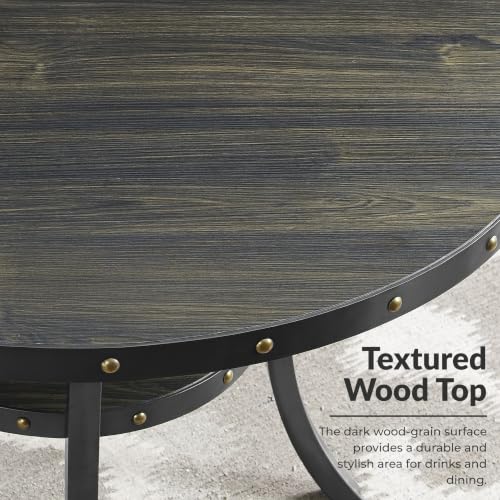 Biony 3 Piece Set - 36" Round Espresso Bar Table with Nail Head Stools, Tan