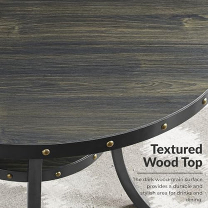 Biony 3 Piece Set - 36" Round Espresso Bar Table with Nail Head Stools, Tan