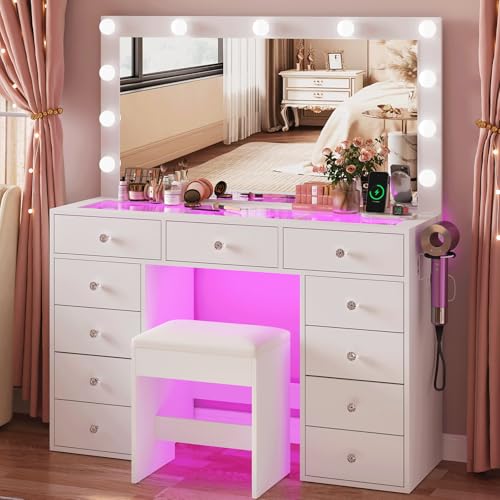 45" Large White Vanity Desk with Vibrant RGB Lighting., view 4
