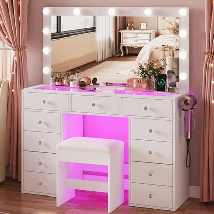 45" Large White Vanity Desk with Vibrant RGB Lighting., view 4
