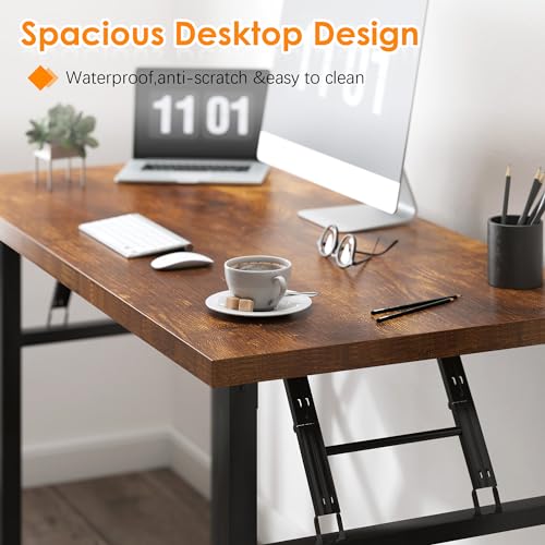 Folding Desk, 54 inch Large Computer Desk for Home Office, No Install Needed Study Student Writing Table Desk Workstation, Rustic Brown