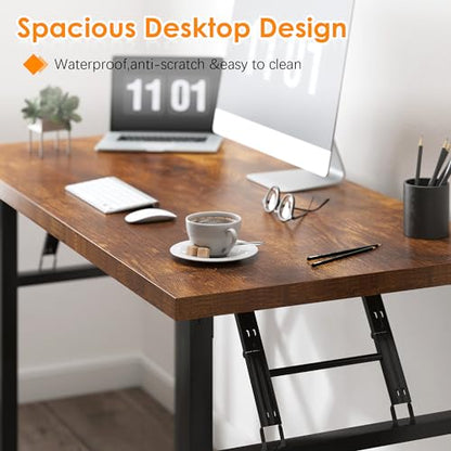 Folding Desk, 54 inch Large Computer Desk for Home Office, No Install Needed Study Student Writing Table Desk Workstation, Rustic Brown