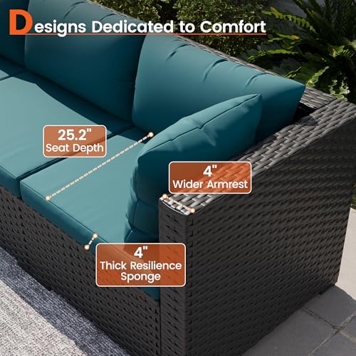 Patio Furniture Set, 7-Piece Outdoor Sectional All-Weather Wicker Patio Conversation Set for Backyard, Garden, Peacock Blue