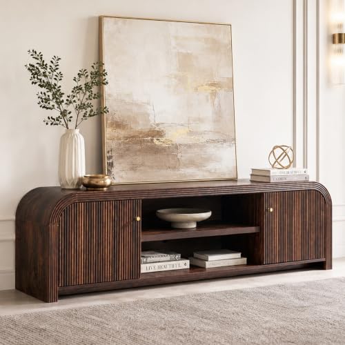 70" Modern TV Stand with Large Storage, Dark Walnut, view 8