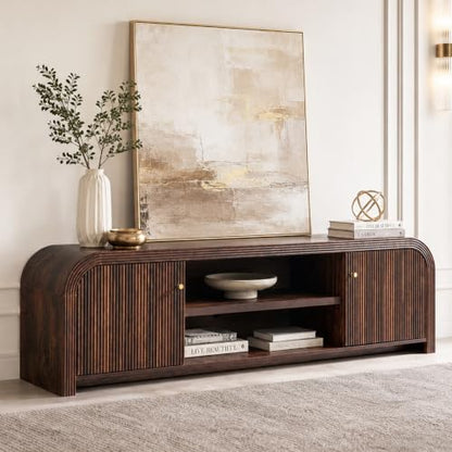 70" Modern TV Stand with Large Storage, Dark Walnut, view 8