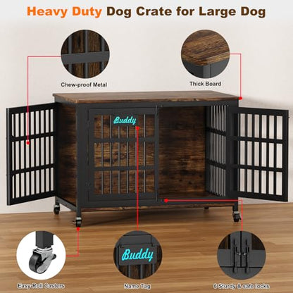 46"/42"/33" XXL Heavy Duty Dog Crate Furniture with Casters, view 4