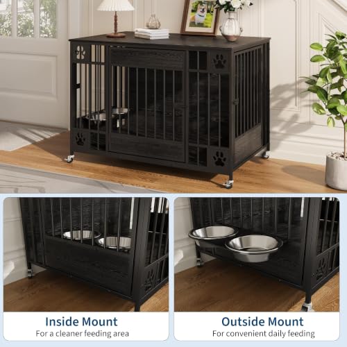 Dog Crate Furniture, 41" Large Dog Kennel with Triple Doors, Black, view 5