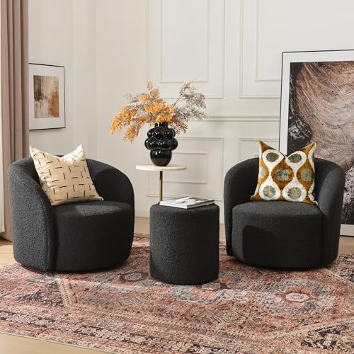 Black Sherpa Accent Chair and Round Footrest Set, view 4