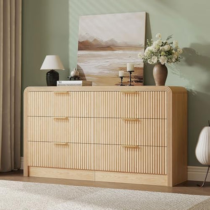 55" W Fluted 6-Drawer Dresser for Bedroom,Natural Oak, view 5