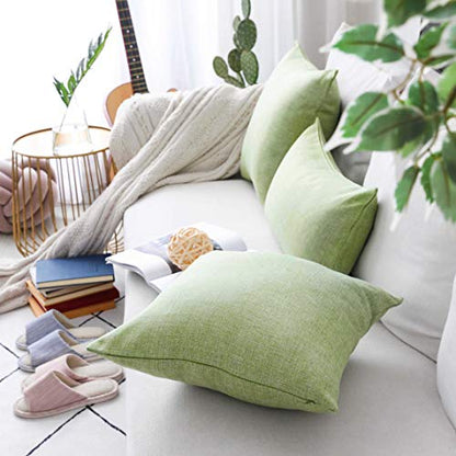 Pillow Covers Linen Textured Decorative Pillowcases for Bed Sage Burlap Sofa Pillows Slipcovers for Couch Living Room Decor, 18 x 18 inches, Set of 4, Grass Green