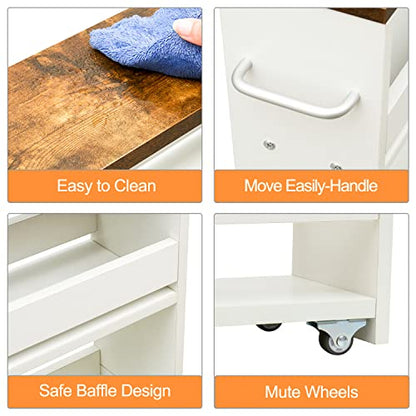 Slim Rolling Storage Cart, Wood 4-Tier Narrow Kitchen/Laundry Cart, view 6