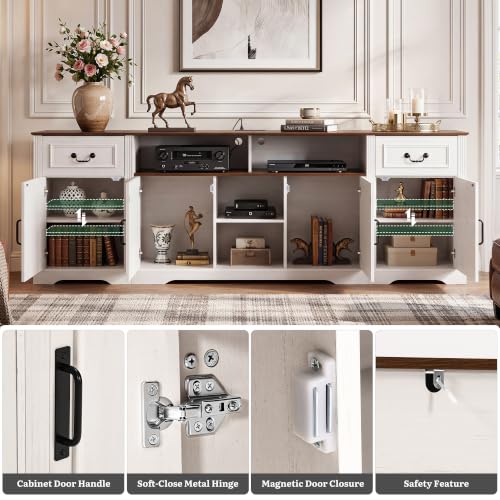 87" Farmhouse TV Stand with Power Outlet for 100" TV, White/Walnut, view 8