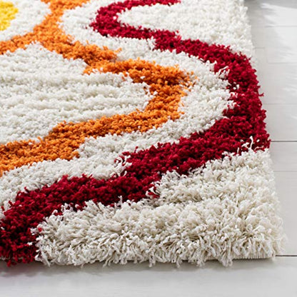 SAFAVIEH Kids Shag Collection Accent Rug - 4' x 6', Ivory & Multi, Rainbow Design, Non-Shedding & Easy Care, 2-inch Thick Ideal for High Traffic Areas in Entryway, Living Room, Bedroom (SGK561A)