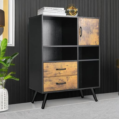 Buffet Cabinet with Storage, Industrial Kitchen Sideboard with 2 Large Drawers, 4 Cubes Cabinet, Mid-Century Cupboard, Standing Organizer for Kitchen, Entryway