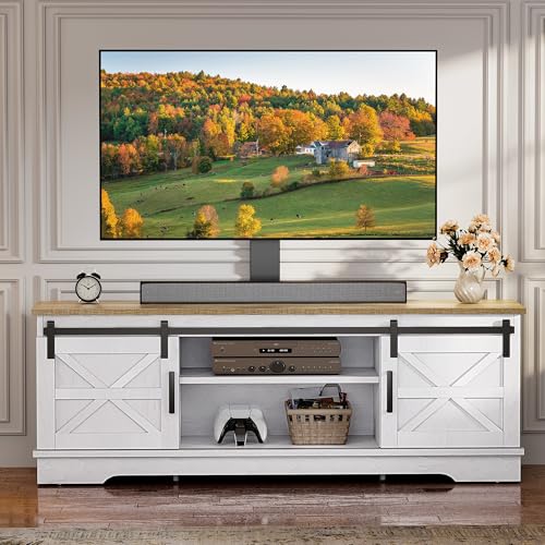 Farmhouse TV Stand for Living Room with Mount, White/Grey Wash, view 7