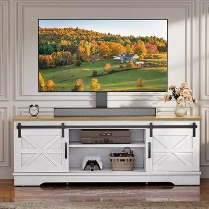 Farmhouse TV Stand for Living Room with Mount, White/Grey Wash, view 7