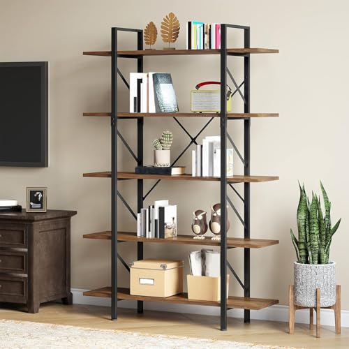 5 Tier Bookshelf | Large Bookcase Industrial Book Shelf Storage Organizer, Free Standing Storage Shelving Unit for Living Room, Bedroom,Home