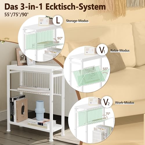 Side Table for Small Spaces, Narrow End Table with Magazine Holder, 2 in 1 Design Slim Side Table, Skinny Nightstand for Living Room Bedroom, Thin Side Magazine Table, White