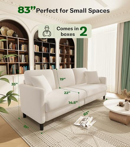 83" Couches for Living Room, Teddy Sofa Couch, Comfy Sofas for Living Room, Tool-Free Setup Loveseat Sofa, All-Wood Love Seat Couches, Small Couch 2 Pillows Included, Beige