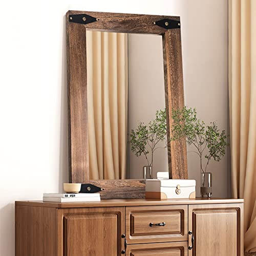 Rustic Wood Framed Mirror 26x40 Inch, Rectangular Bathroom, Arrow | Extra large wood framed vanity mirror for farmhouse bathroom, bedroom, living room, entryway, vertical or horizontal