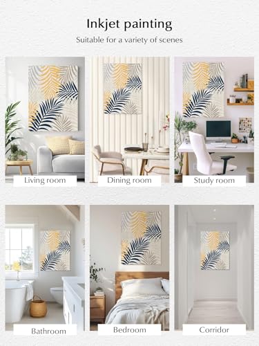 NuYeBiofx Farmhouse Navy Golden Palms Leaves Canvas Wall Art Prints,40"x28" Framed Picture Artwork Abstract Botantical Printed Canvas Oil Painting for Living Room Bedroom Office,Ready to Hang