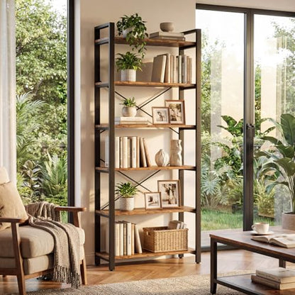 Bookshelf 6-Tier Ladder Shelf 110lbs Display Shelf Vintage Industrial Style Bookcase for Home Office, Living Room