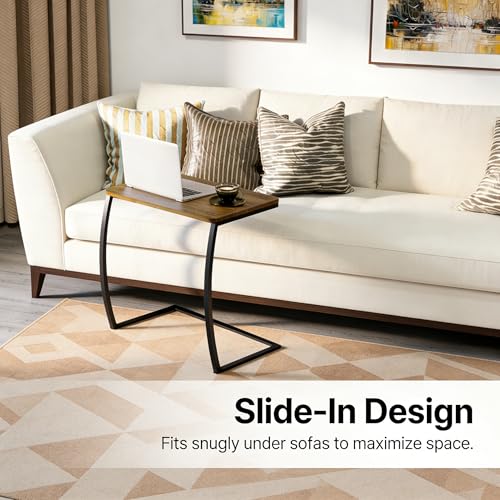 Side Table, End Table, Vintage C-Shaped Couch Table for Sofa Laptop Coffee Snack, Walnut