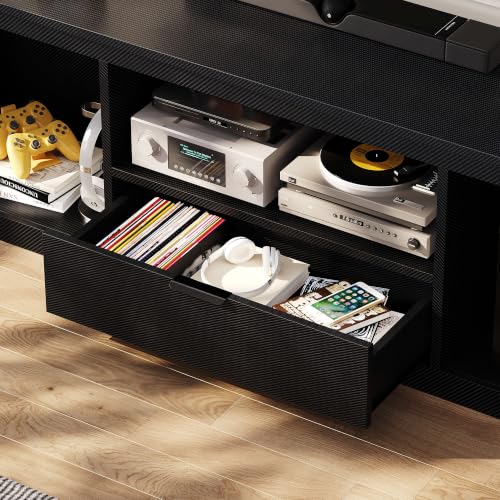 70" Black Gaming TV Stand with LED Lights & Power Outlet, view 7