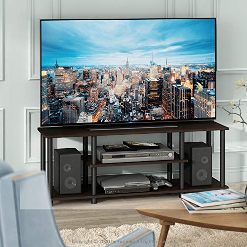 Turn-N-Tube No Tools 3D 3-Tier Entertainment TV Stand up to 50 inch TV, Round Tubes, Dark Brown / Black | for TV up to 50 Inch, Open Frame Rectangular Entertainment Center with Storage Shelf, TV Console, for Living Room, Bedroom