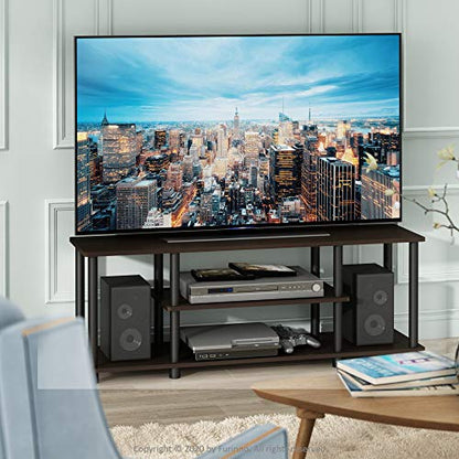 Turn-N-Tube No Tools 3D 3-Tier Entertainment TV Stand up to 50 inch TV, Round Tubes, Dark Brown / Black | for TV up to 50 Inch, Open Frame Rectangular Entertainment Center with Storage Shelf, TV Console, for Living Room, Bedroom