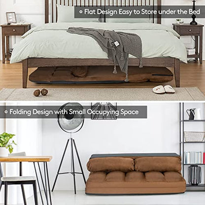 Foldable Floor Sofa, 6-Position Adjustable Lounge Couch with 2 Pillows & Suede Cloth Cover, Modern Lounge Mattress Video Gaming Lazy Couch, Suede Floor Seating Sofa, 71" x 44.5", Beige