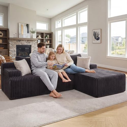 Modular Sectional - L-Shape Cloud Seating with Memory Foam, Convertible 3-Seat Living Room Furniture, Oversized Chaise Lounge, Washable Cover (Darkgrey, 98", Right Hand Facing)
