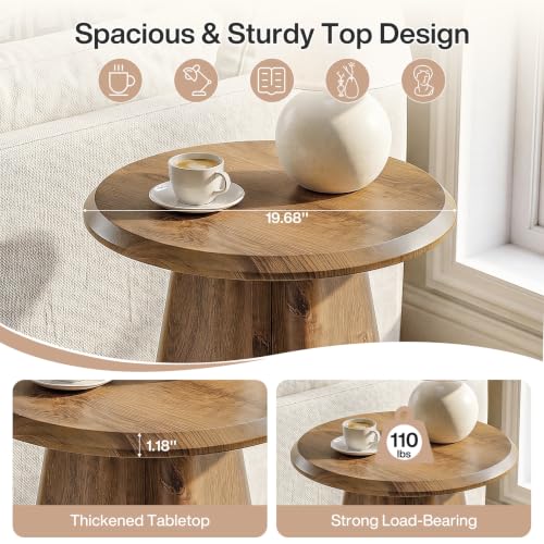 Round End Table with Fluted Pedestal Base | 23.6" Wooden Side Table, Sturdy Modern Accent Table for Living Room, Small Spaces, Bedroom