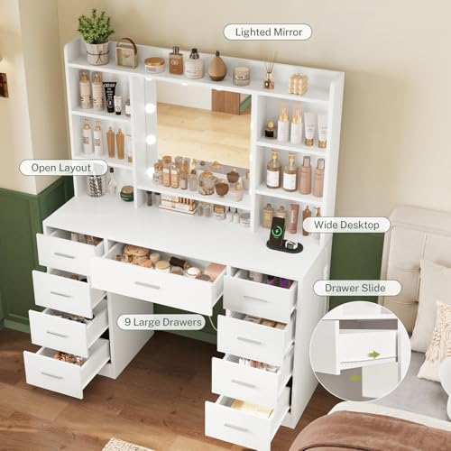 Vanity Desk with Mirror and Lights, Power Outlet, view 5