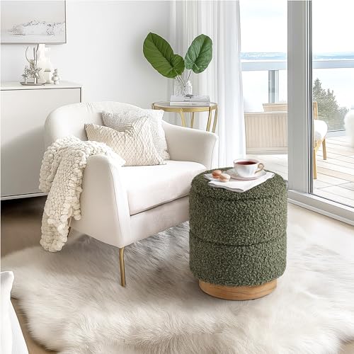 Round Boucle Ottoman Olive Green, view 3