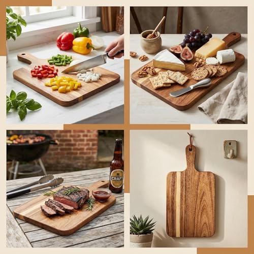 Small Acacia Cutting Board with Handle Charcuterie Cheese Serving Tray, view 5