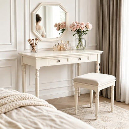White Writing Desks with Drawers, 47" French Country Style, view 4