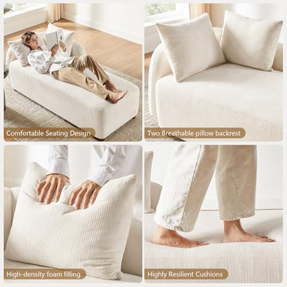 68.9" Chaise Lounge Chair Indoor with Left Facing, Chenille Beige, view 4