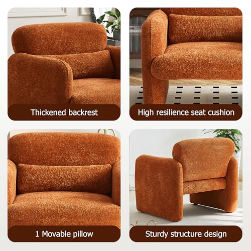 33.86" Accent Chairs, Modern Velvet Fabric Arm Chair Comfy Upholstered Armchair Leisure Single Sofa Chair with a Waist Pillow for Bedroom, Office and Living Room (Orange, 33.9")