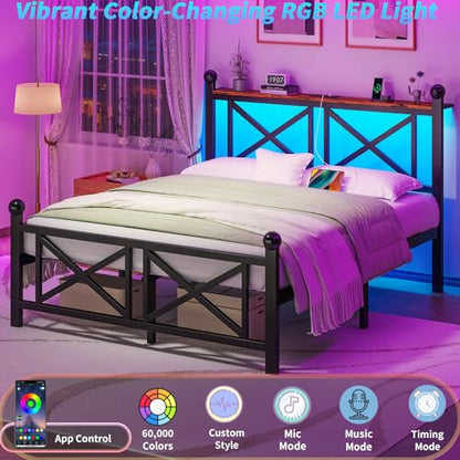 DynJest Full Size Black Heavy Duty Bed Frame with LED Lights, view 4