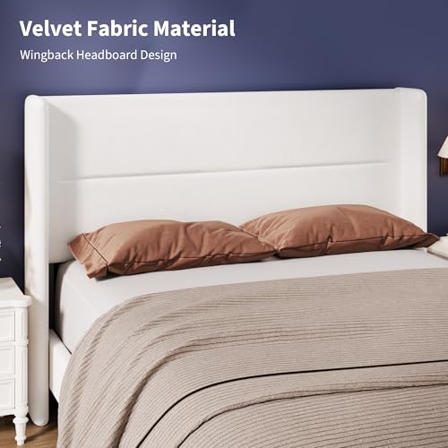 Velvet Wingback Bed Frame in White, view 5