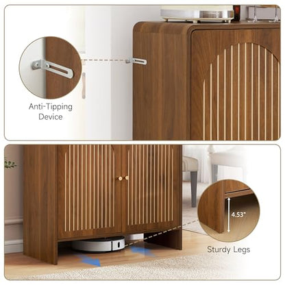 Sideboard Buffet Cabinet with Storage, Wood Arched Storage Cabinet with 2 Doors and Adjustable Shelf, Small Curved Entryway Accent Cabinet for Living Room Hallway Kitchen Dining Room, Walnut