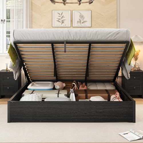 King Lift Up Storage Bed Frame, Dark Oak, view 2