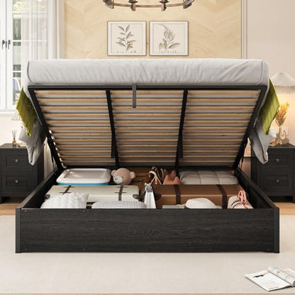 King Lift Up Storage Bed Frame, Dark Oak, view 2