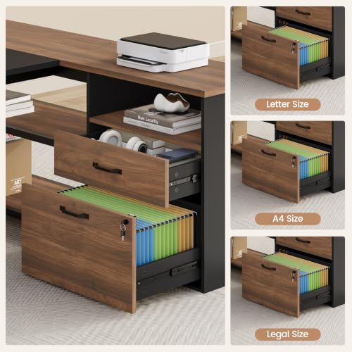 71" L Shaped Executive Desk, Large Office Desk with Lockable File Cabinet, view 6
