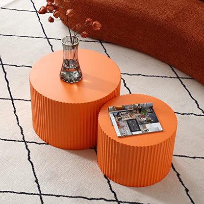 Set of two orange round nesting drum coffee tables, view 4