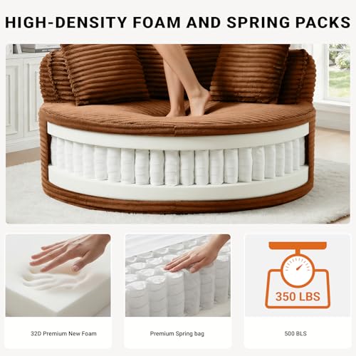 54"Round Chair Chaise Lounge Indoor, Cloud Boneless Chair w/ Side Pocket, view 5