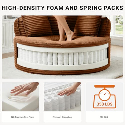54"Round Chair Chaise Lounge Indoor, Cloud Boneless Chair w/ Side Pocket, view 5