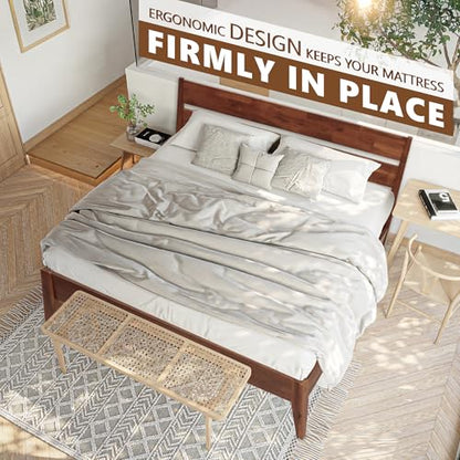 Acacia Emery Bed Frame with Headboard Solid Wood Platform Bed, view 7