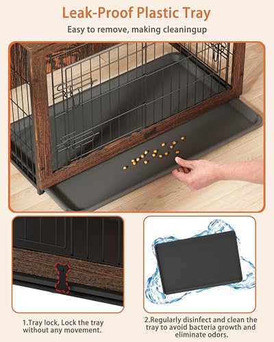 Wooden Dog Crate Furniture with Cushion, Dog Crate End Table with Tray, view 7